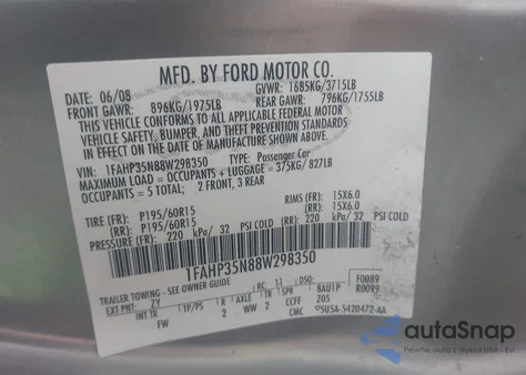 2008 Ford Focus Se/Ses from USA, damaged, VIN 1FAHP35N88W298350